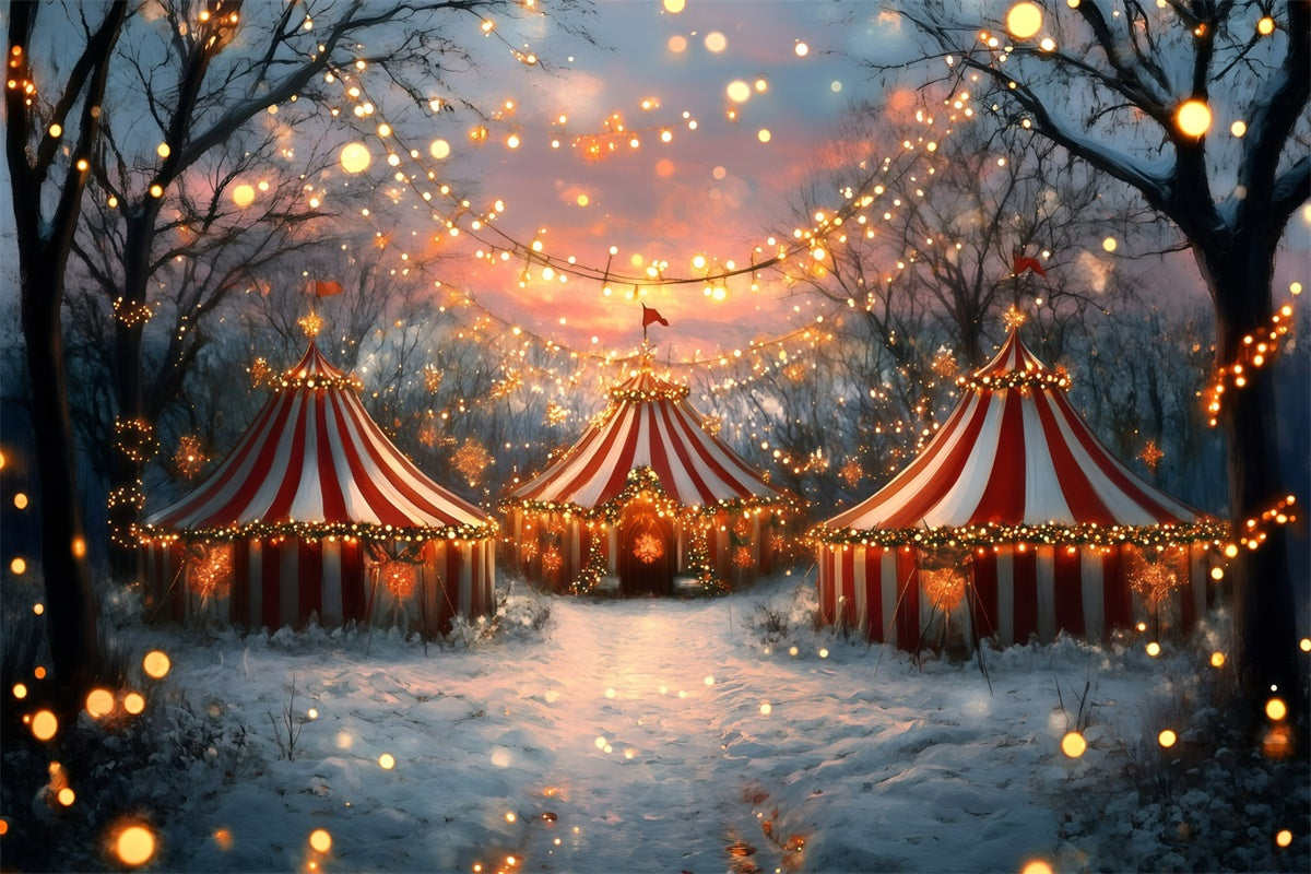 Carnival Tent Backdrop Snowy Christmas Lights Backdrop GQ5-131