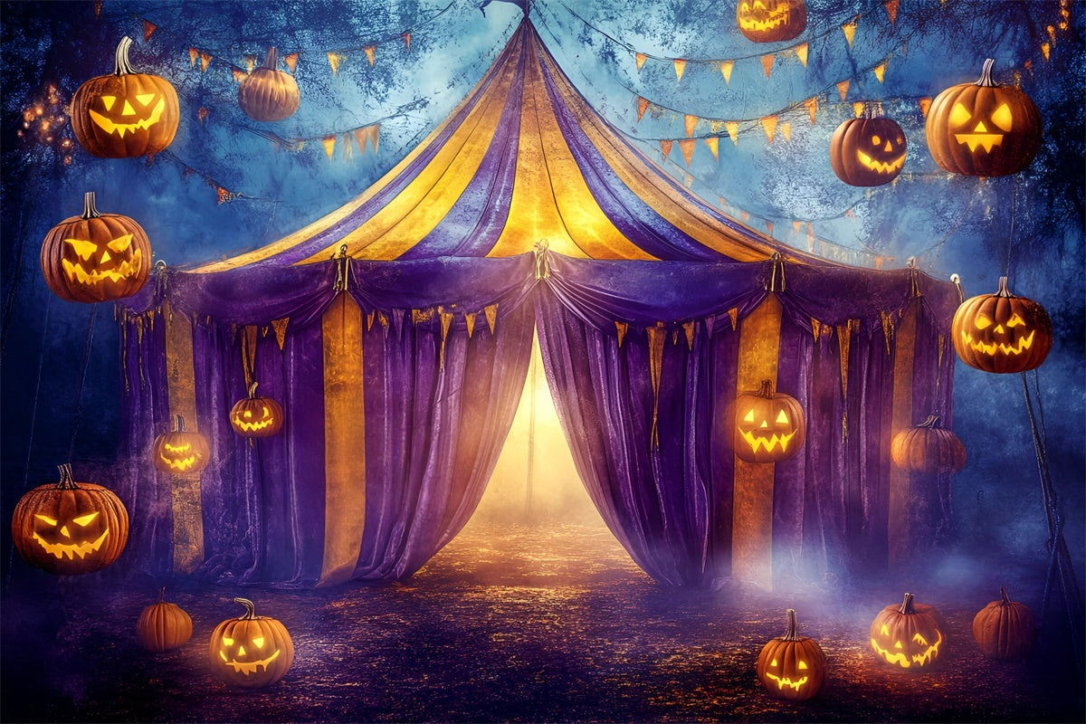 Halloween Circus Backdrop Purple Tent Pumpkins Backdrop GQ5-137