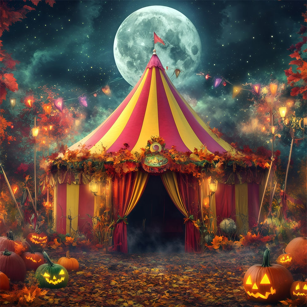 Halloween Circus Backdrop Moonlit Pumpkin Tent Backdrop GQ5-138