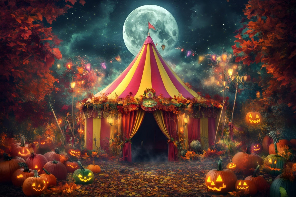 Halloween Circus Backdrop Moonlit Pumpkin Tent Backdrop GQ5-138