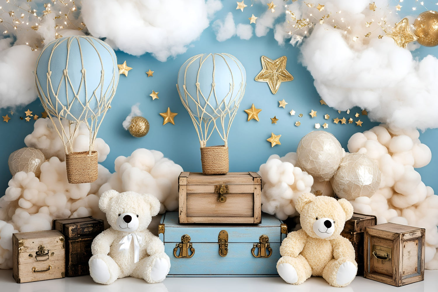 Newborn Photoshoot Backdrop Cloudy Balloon Bears Backdrop GQ5-141