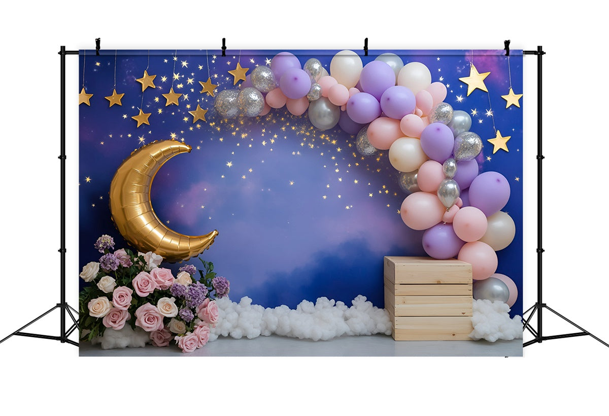 Moon and Stars Backdrop Moonlit Balloon Dreams Kids Backdrop GQ5-158