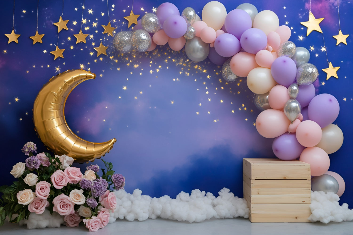 Moon and Stars Backdrop Moonlit Balloon Dreams Kids Backdrop GQ5-158