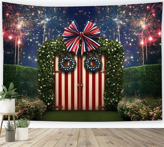 Independence Day Backdrops Garden Gate Fireworks Backdrop GQ5-16