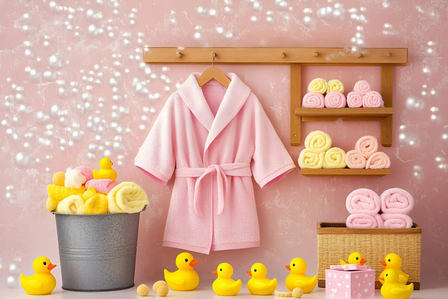 Photography Backdrops For Kids Pink Robe Duckies Backdrop GQ5-160