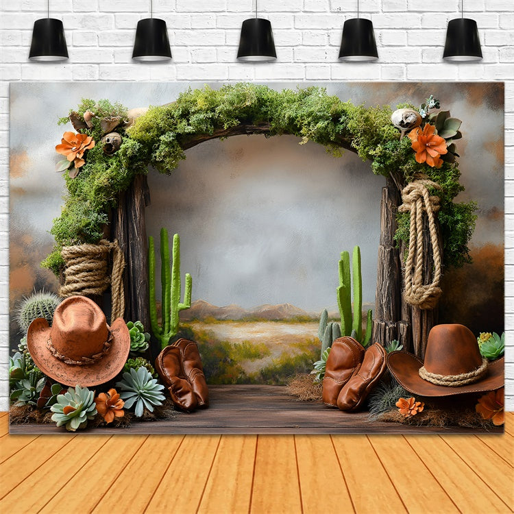 Western Cowboy Backdrop Cactus Cowpoke Party Kids Backdrop GQ5-166