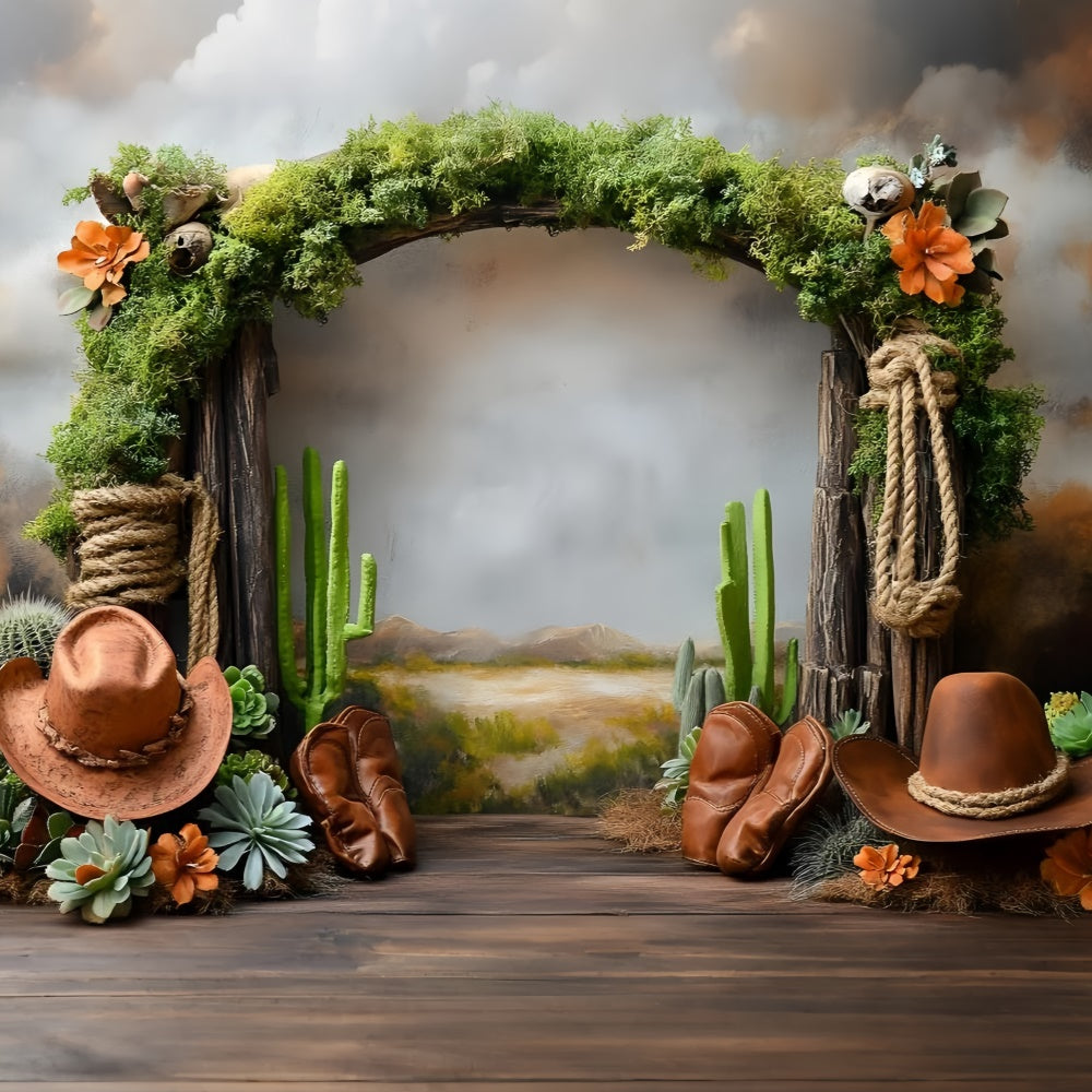Western Cowboy Backdrop Cactus Cowpoke Party Kids Backdrop GQ5-166