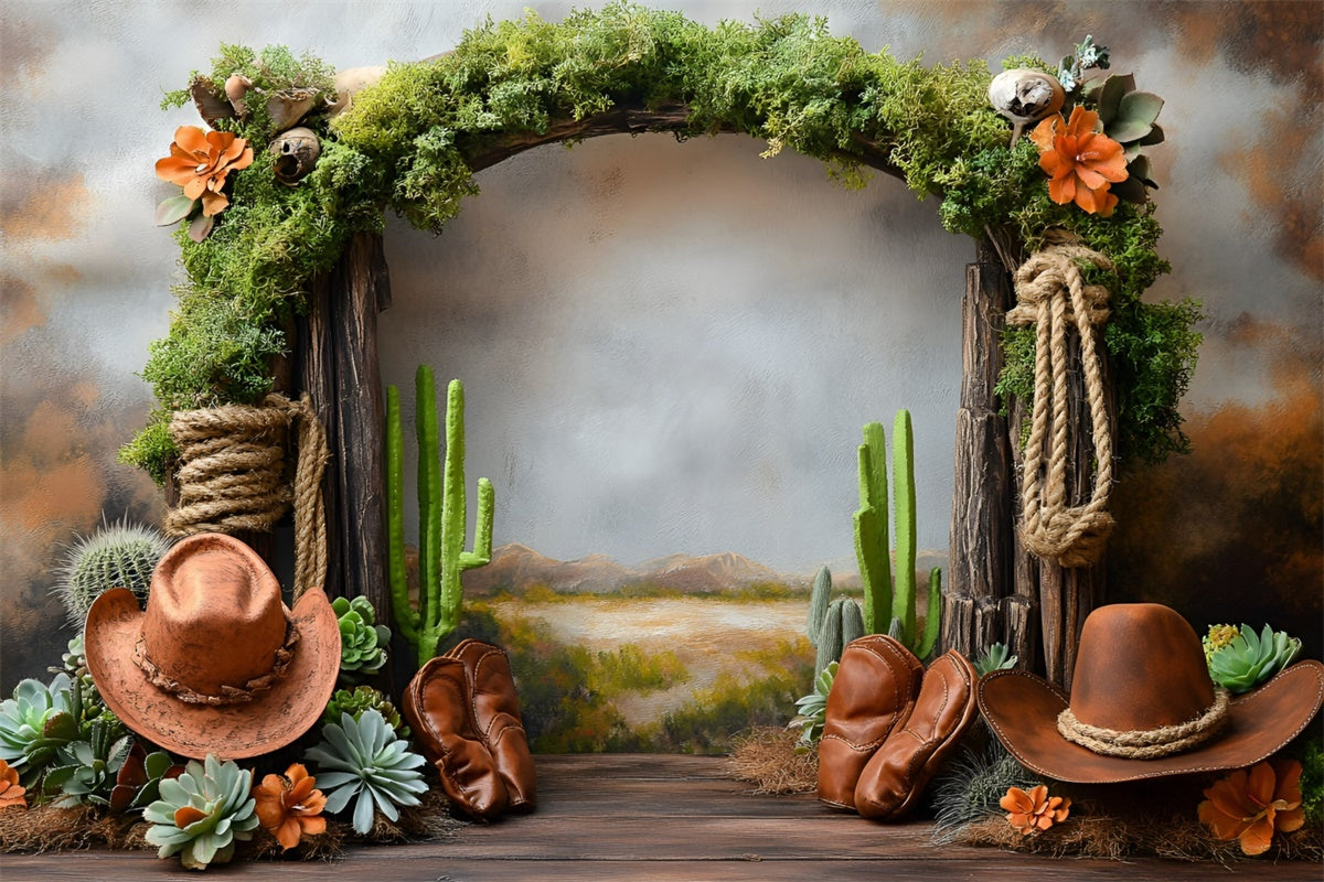 Western Cowboy Backdrop Cactus Cowpoke Party Kids Backdrop GQ5-166