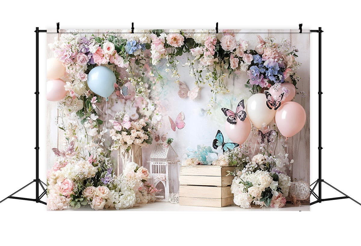 Butterfly Backdrop Whimsical Flower Balloon Children Backdrops GQ5-182