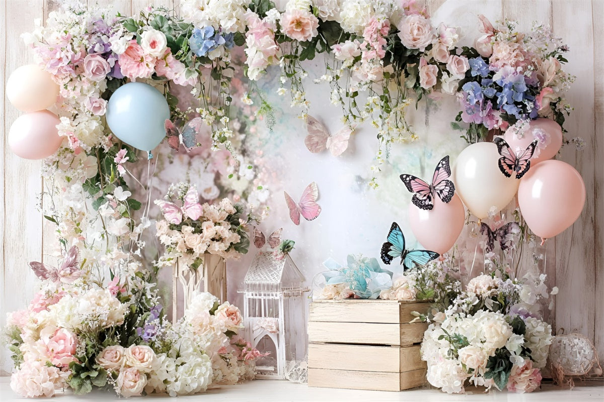 Butterfly Backdrop Whimsical Flower Balloon Children Backdrops GQ5-182