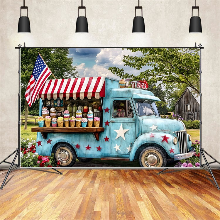 American Flag Backdrop Photography Ice Cream Truck Backdrop GQ5-19