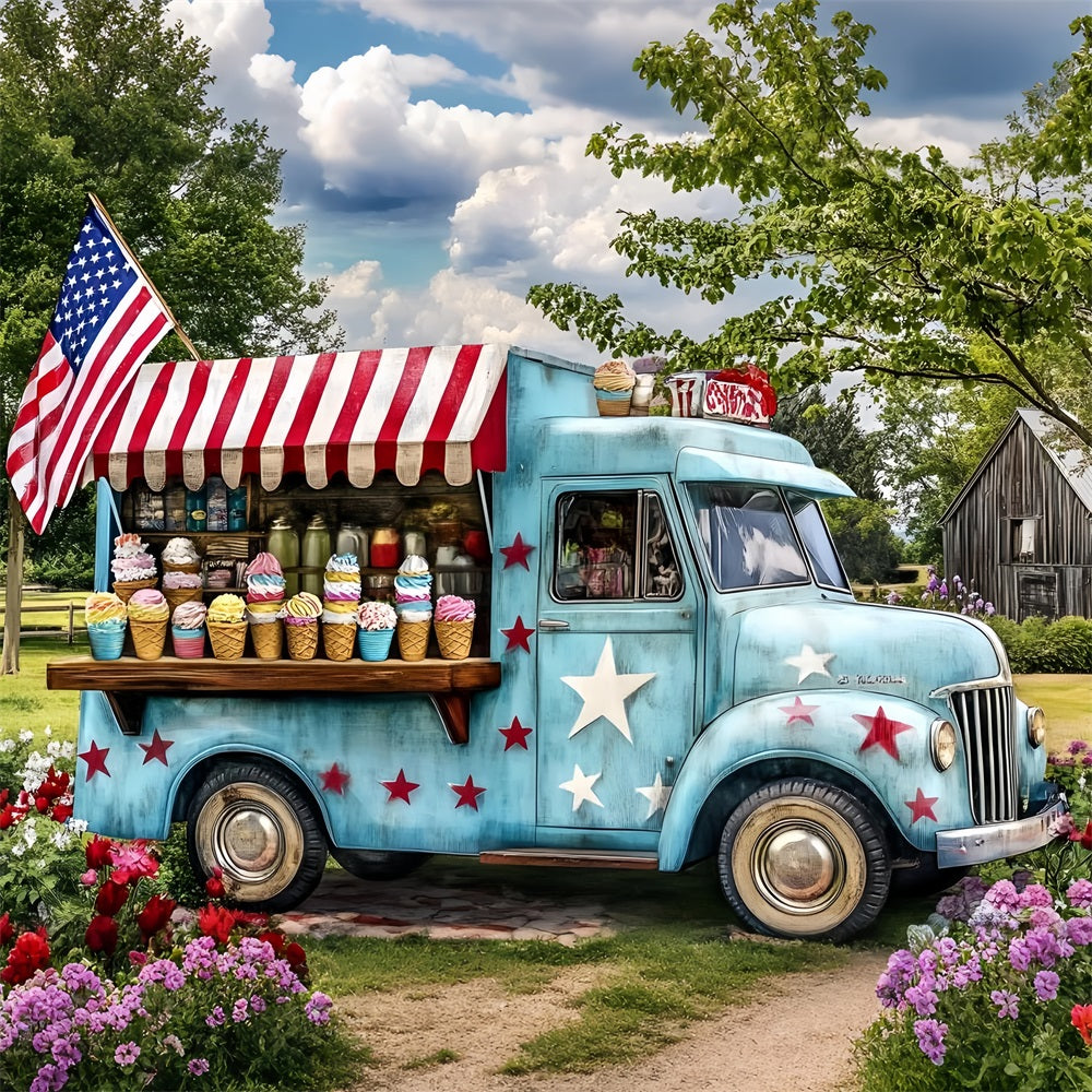 American Flag Backdrop Photography Ice Cream Truck Backdrop GQ5-19