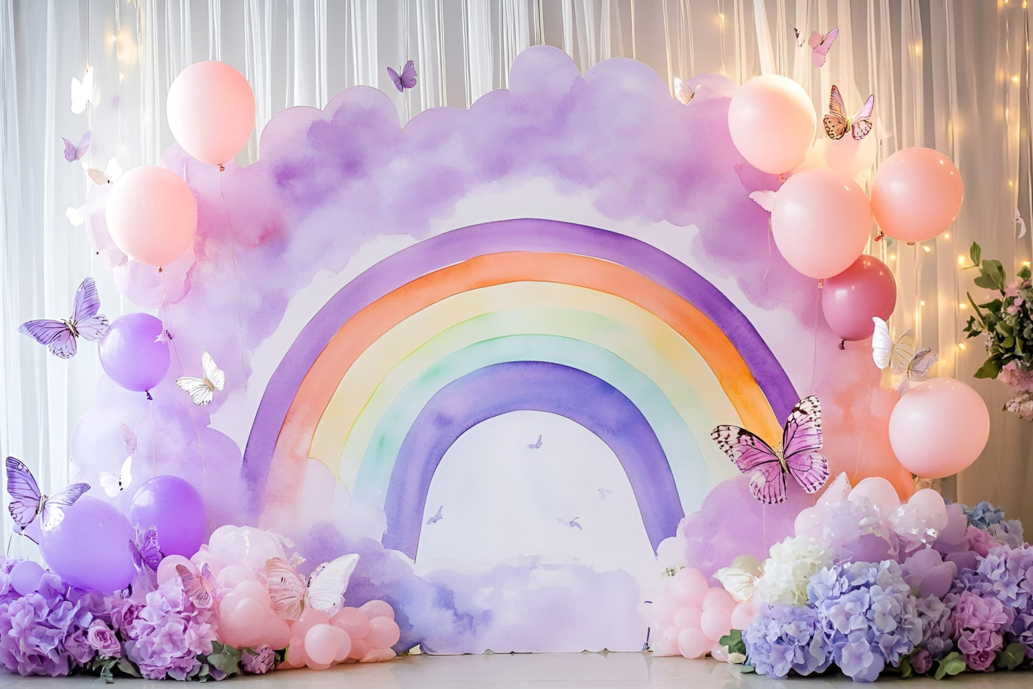 Rainbow Backdrops Watercolor Rainbow Butterfly Kids Backdrops GQ5-191