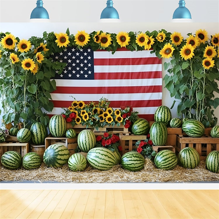 American Flag Backdrop Watermelon Sunflower Independence Backdrop GQ5-20