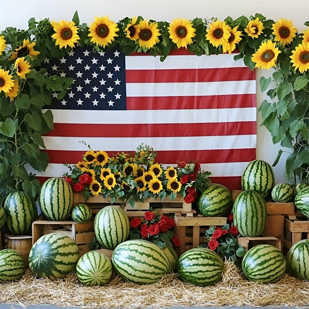 American Flag Backdrop Watermelon Sunflower Independence Backdrop GQ5-20