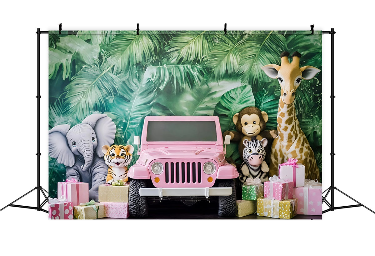 Children Backdrops Jungle Safari Pink Jeep Backdrop GQ5-206