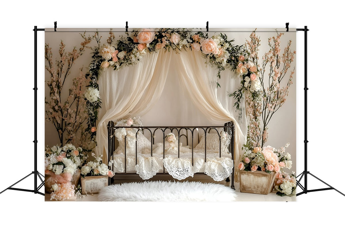 Newborn Photo Backdrop Vintage Floral Crib Dreams Backdrop GQ5-207