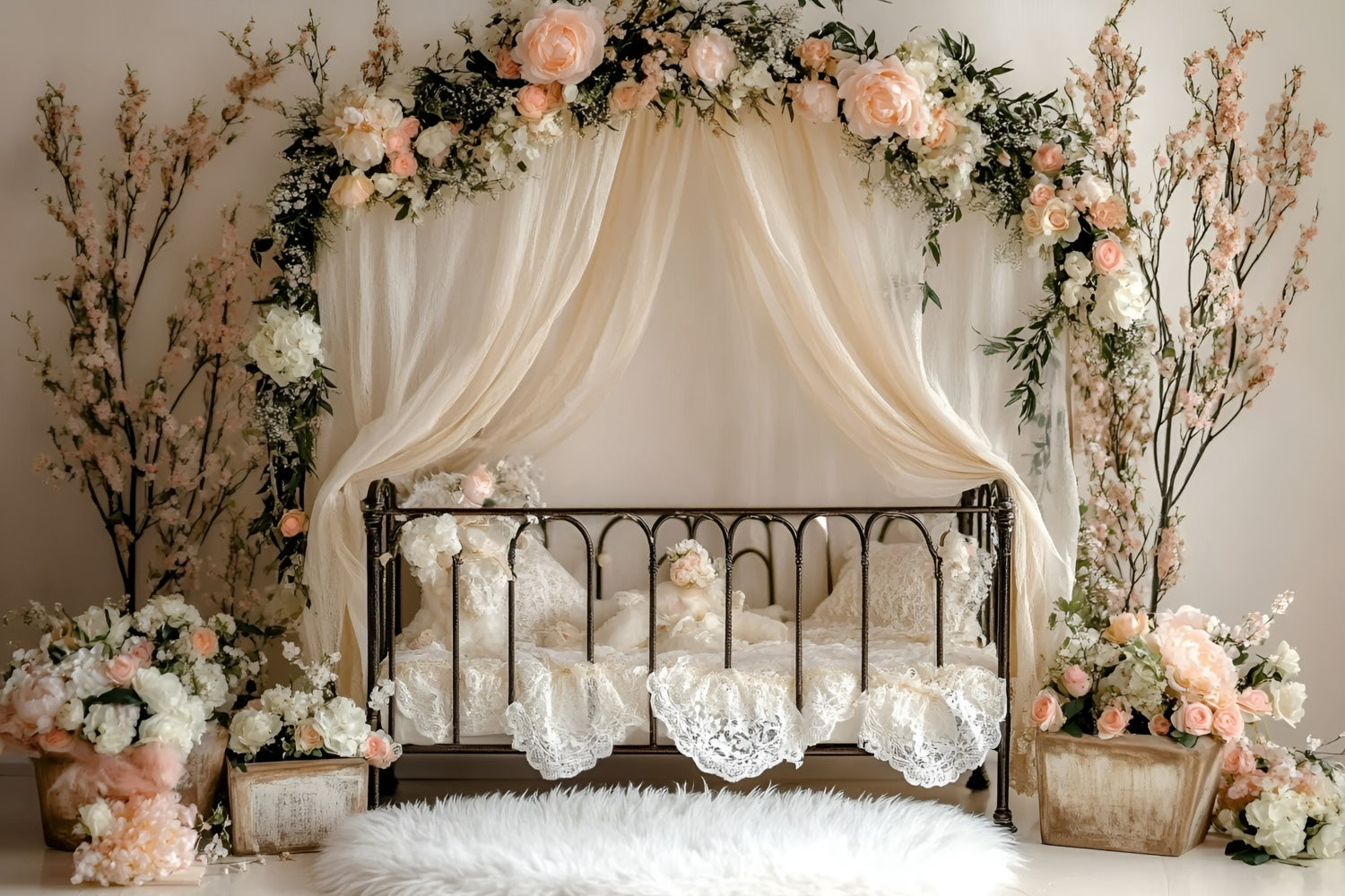 Newborn Photo Backdrop Vintage Floral Crib Dreams Backdrop GQ5-207