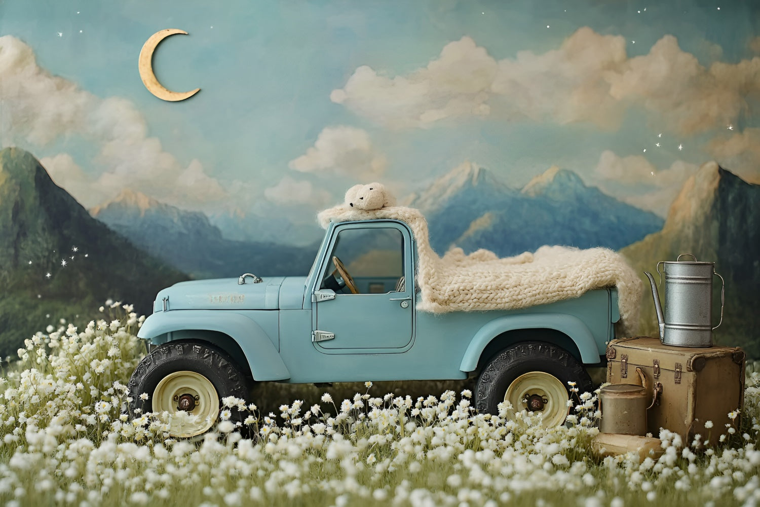 Newborn Photoshoot Backdrop Blue Truck Adventure Backdrop GQ5-208