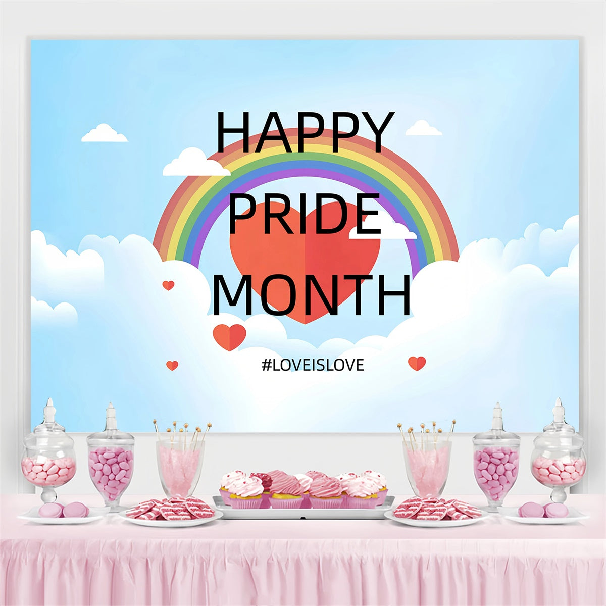 Pride Month Backdrop Rainbow Heart Sky Backdrop GQ5-216