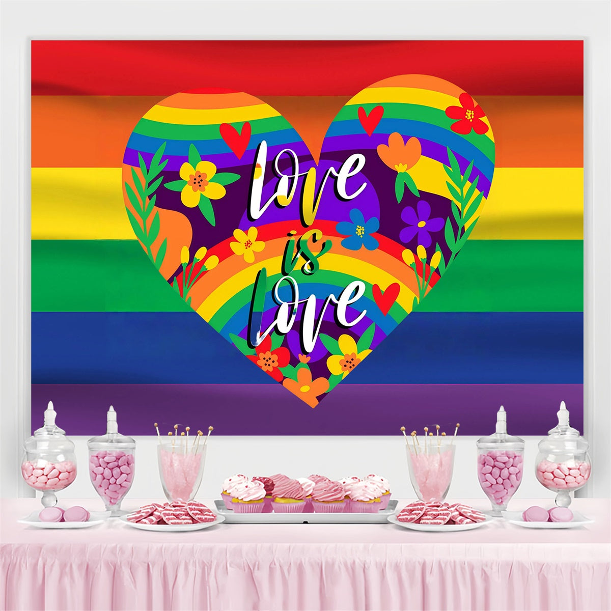 Pride Month Backdrop Floral Rainbow Heart Backdrop GQ5-218
