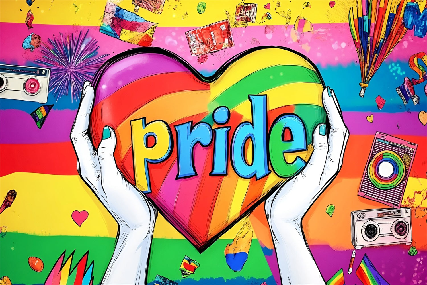 Pride Month Backdrop Street Style Heart Backdrop GQ5-220