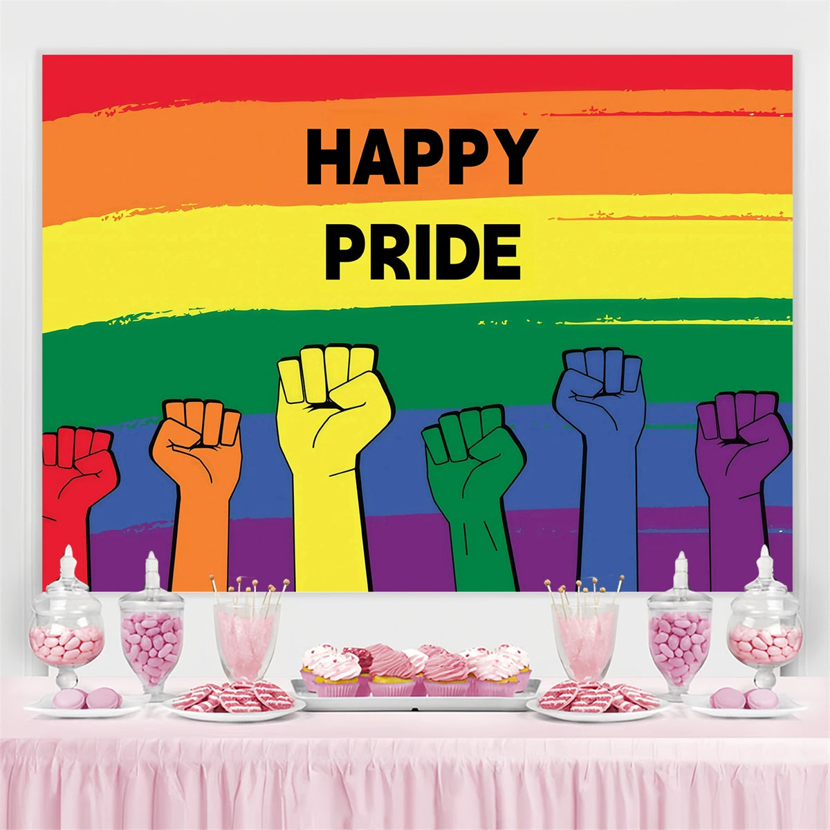 Pride Month Backdrop Happy Fists Raised Backdrop GQ5-228