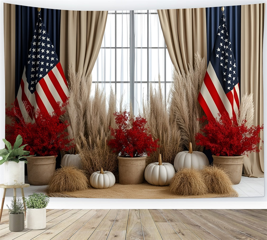 USA Flag Backdrop Autumn Harvest Patriotic Flag Backdrop GQ5-34