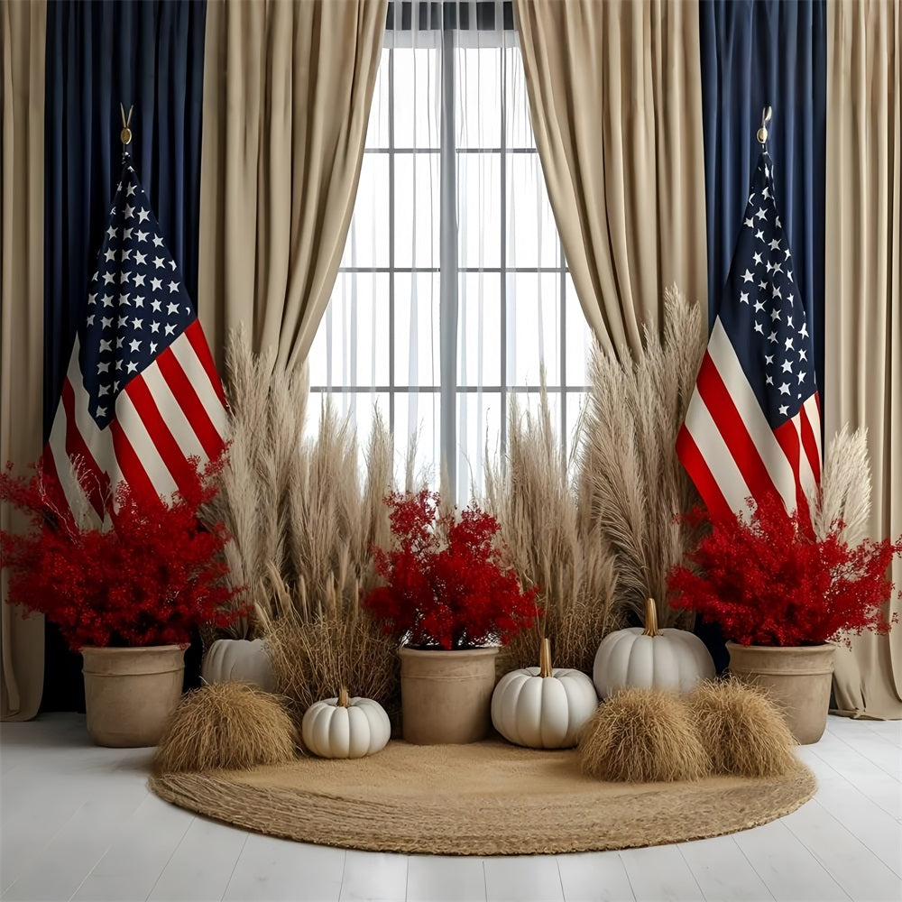 USA Flag Backdrop Autumn Harvest Patriotic Flag Backdrop GQ5-34