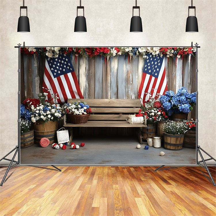 4th of July Backdrop American Flag Floral Display Backdrop GQ5-35