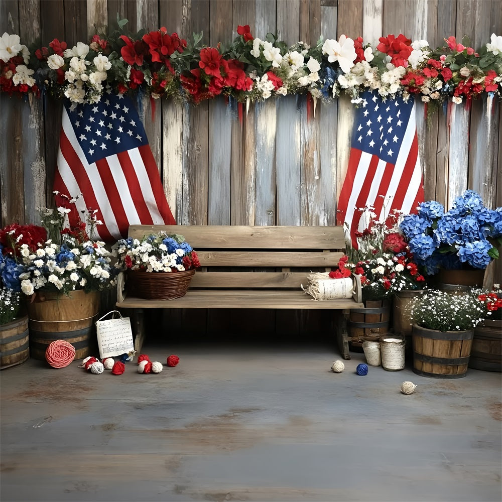 4th of July Backdrop American Flag Floral Display Backdrop GQ5-35