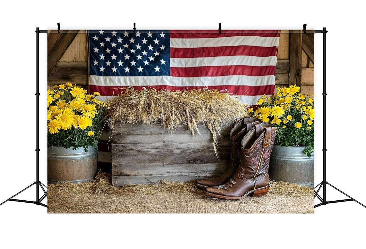 American Flag Backdrop Barn Boots Flower Backdrop GQ5-38