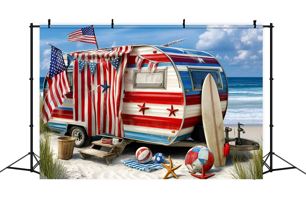 American Flag Backdrop Photography Beach Camper Surfboard Backdrop GQ5-40