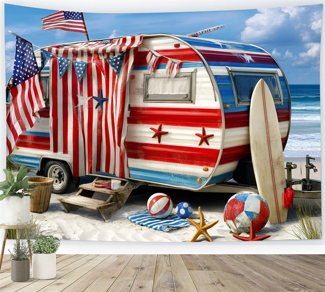 American Flag Backdrop Photography Beach Camper Surfboard Backdrop GQ5-40