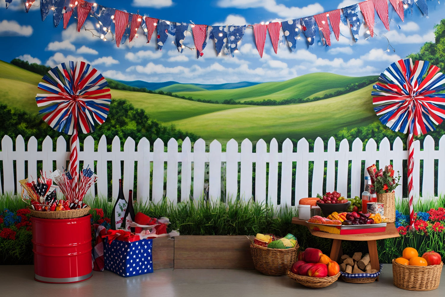 4th of July Photography Backdrops Farm Picnic Scene Backdrop GQ5-42
