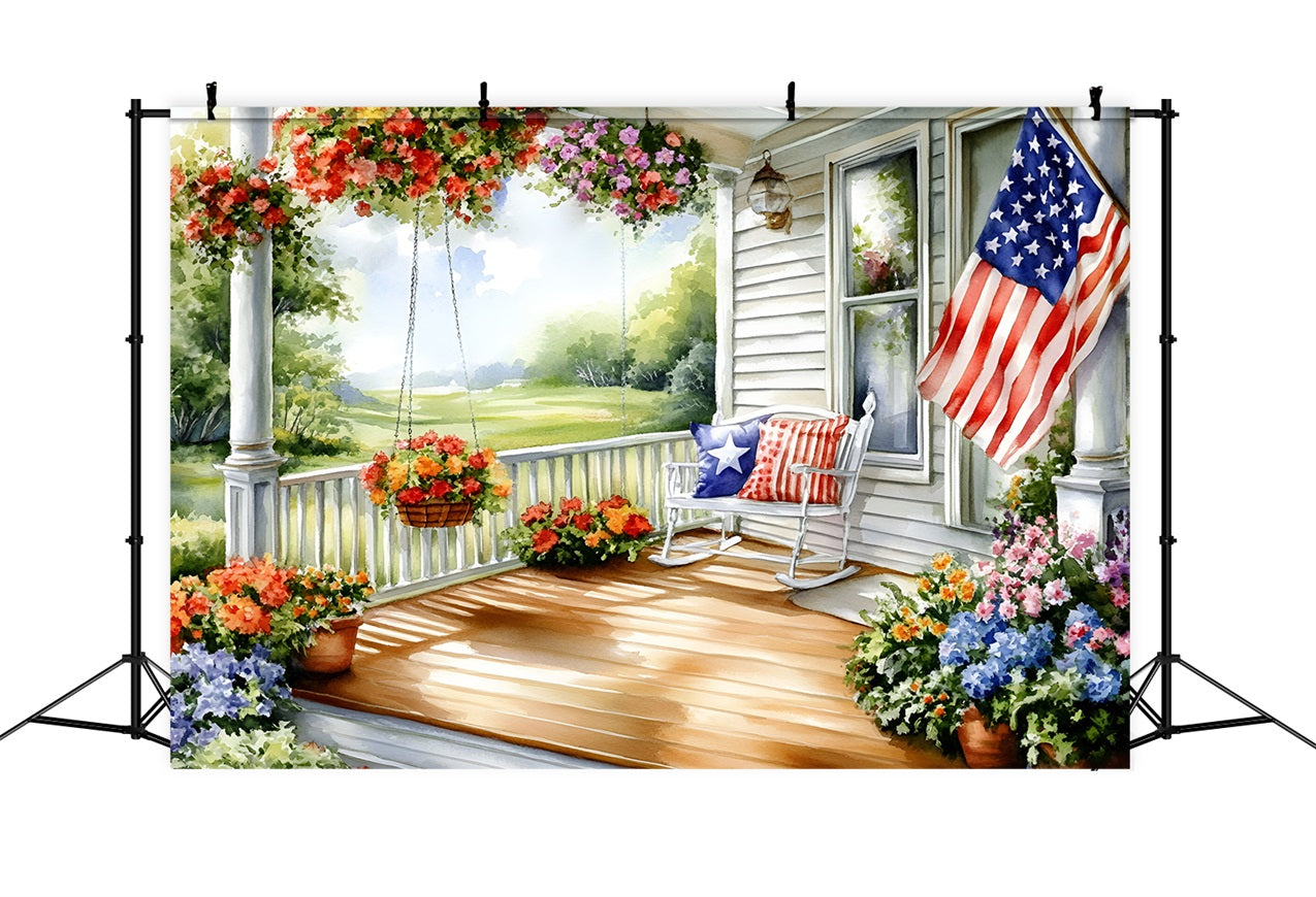 American Flag Photo Backdrop Chair Garden Flowers Backdrop GQ5-45