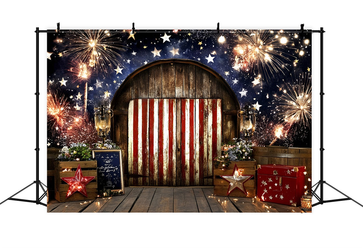 Independence Day Backdrop Barn Door Fireworks Night Backdrop GQ5-50