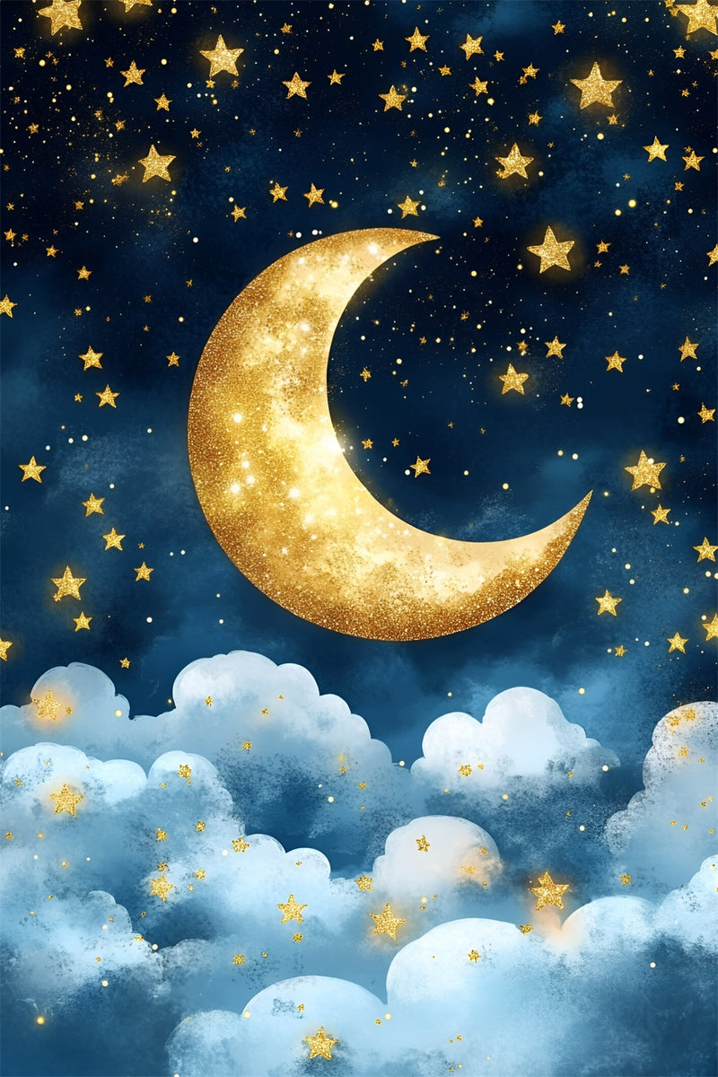 Moon And Stars Backdrop Golden Crescent Moon Backdrop GQ5-52