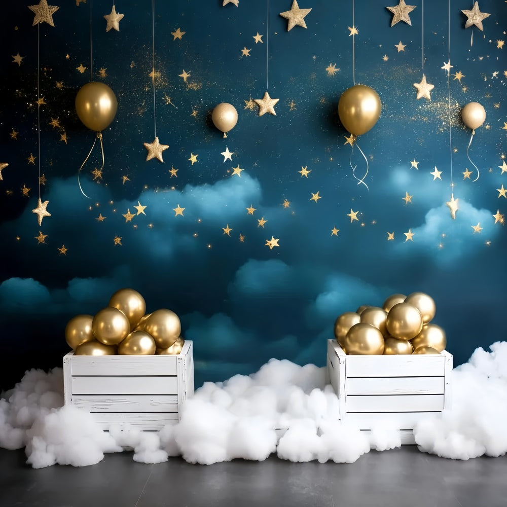 Starry Backdrop Cloudy Sky Gold Balloon Backdrop GQ5-56
