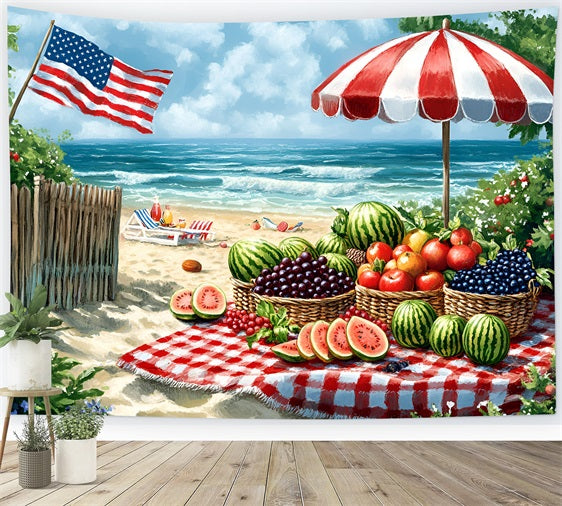 American Flag Photo Backdrop Summer Beach Picnic Backdrop GQ5-6