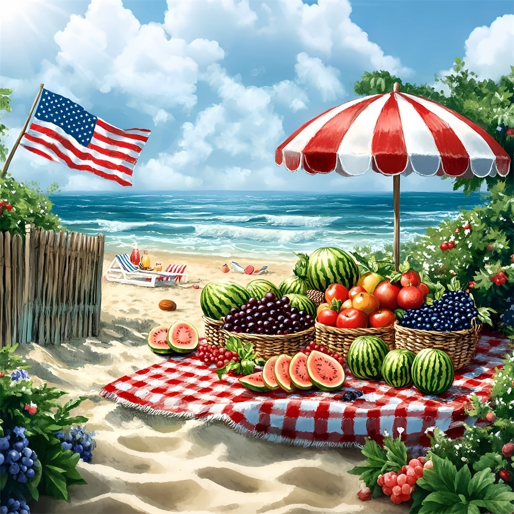 American Flag Photo Backdrop Summer Beach Picnic Backdrop GQ5-6
