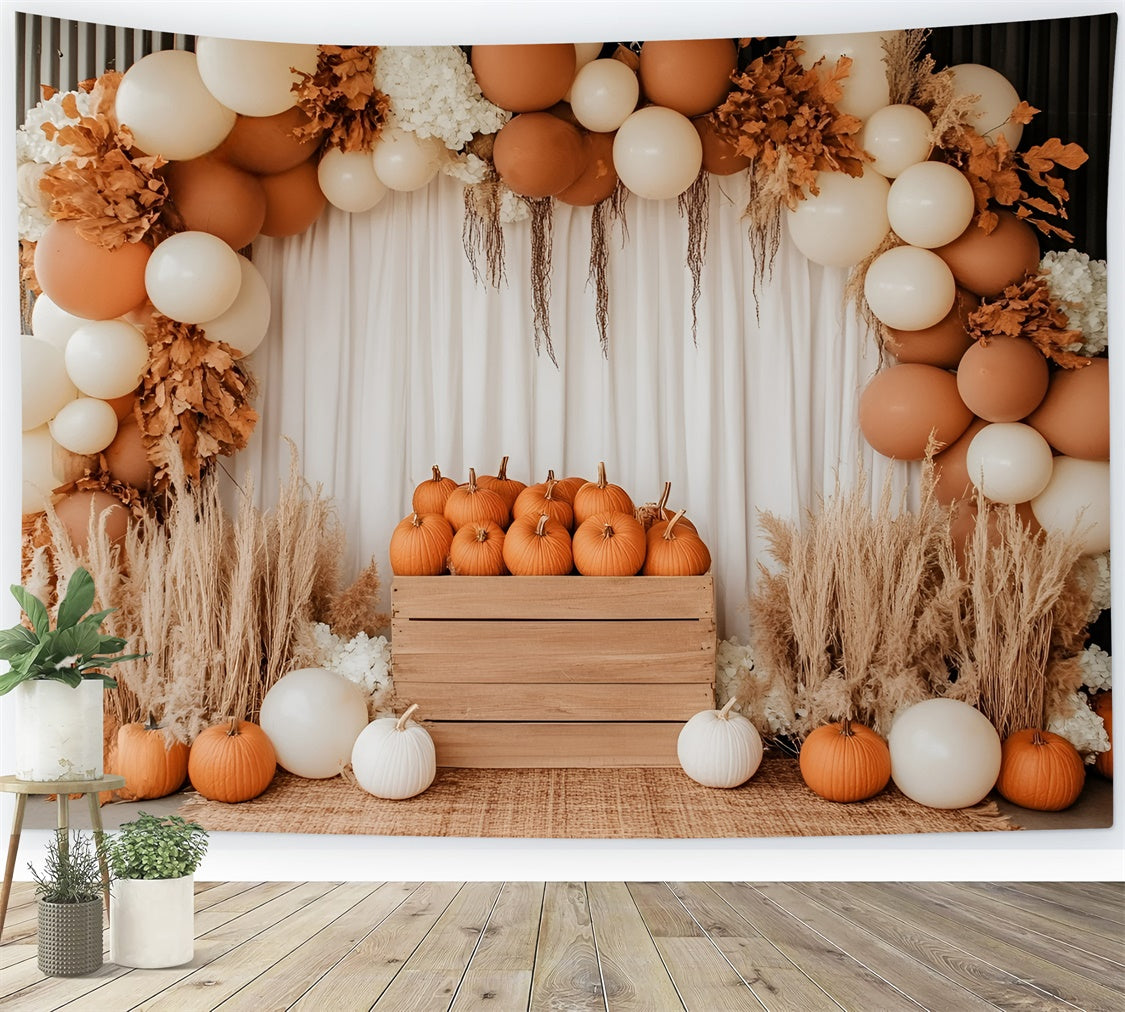 Fall Photo Backdrop Pumpkin Crate Balloon Arch Backdrop GQ5-74