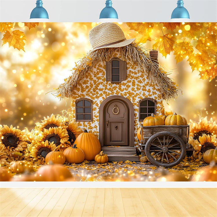 Fall Backdrops Sunflower Cottage Pumpkin Cart Backdrop GQ5-77
