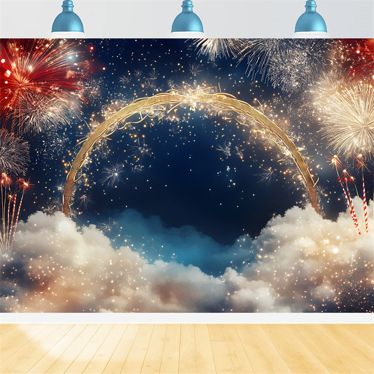 4th of July Backdrop Fireworks Golden Arch Backdrop GQ5-8