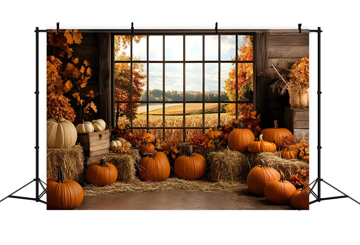 Fall Backdrop Pumpkin Harvest Rustic Window Backdrop GQ5-80