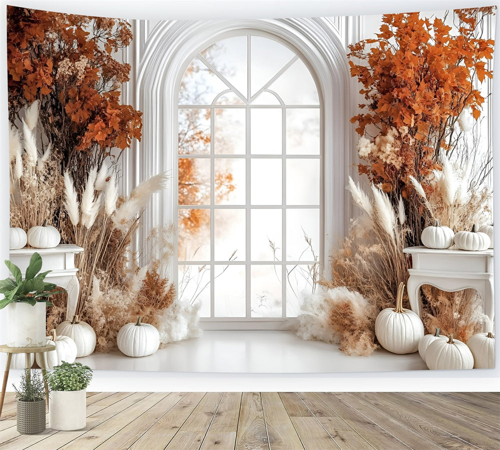 Window Well Backdrops Autumn Backdrop Elegant White Pumpkin Window Backdrop GQ5-85