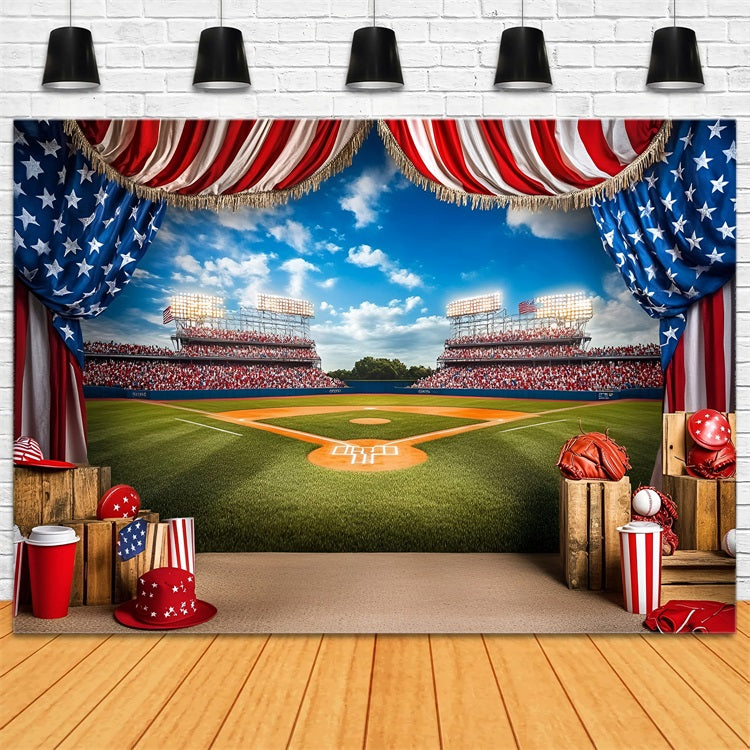 American Flag Backdrop Baseball Game Field Backdrop GQ5-9