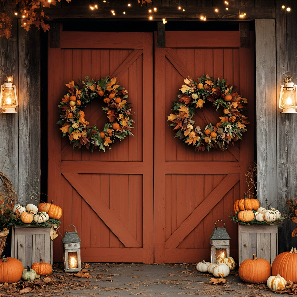 Fall Photoshoot Backdrop Barn Door Wreath Pumpkin Backdrop GQ5-94
