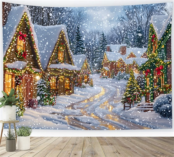Christmas Village Backdrop Silent Night Snow Backdrop GQ57-10