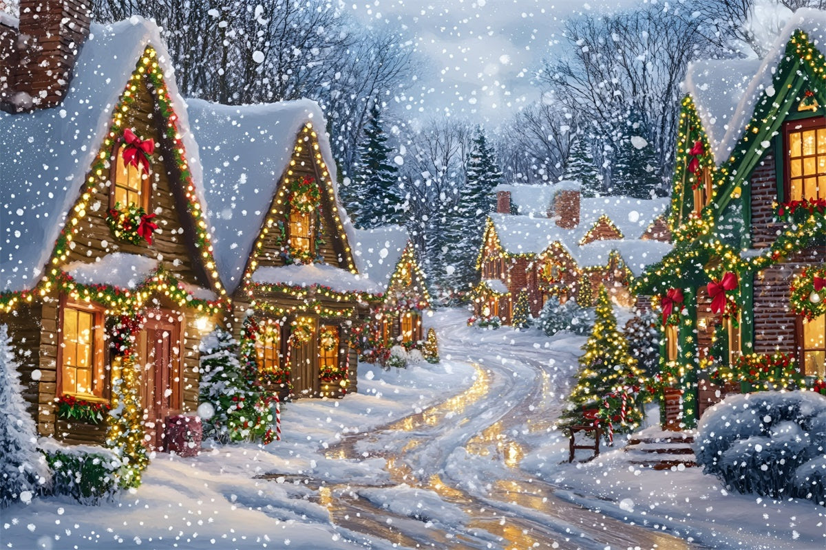 Christmas Village Backdrop Silent Night Snow Backdrop GQ57-10